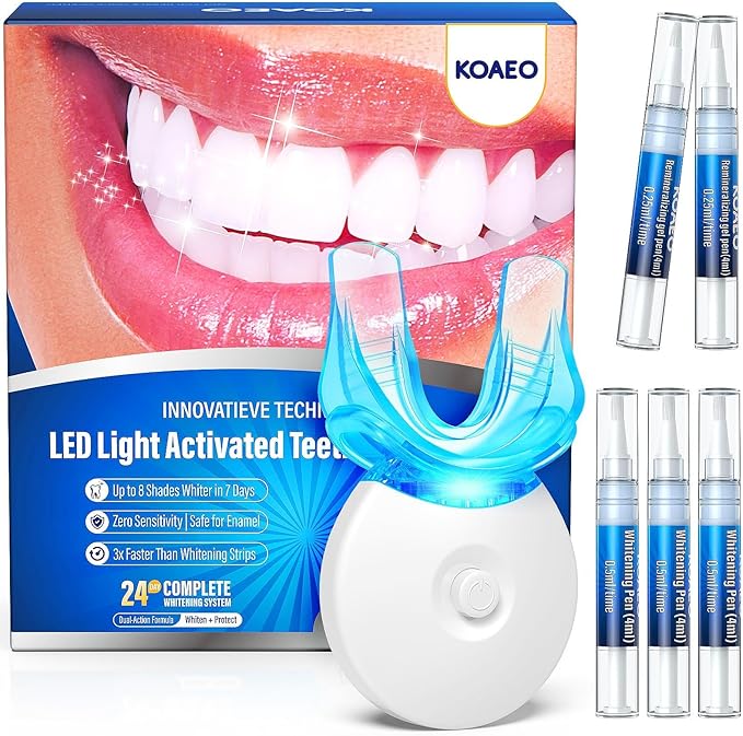 Teeth Whitening Kit – 3 Teeth Whitening Pens + 2 Desensitizing Pens – LED Light – 35% Carbamide Peroxide – Safe & Dentist-Recommended – Fast 7-Day Visible Whitening + Remineralizing Care