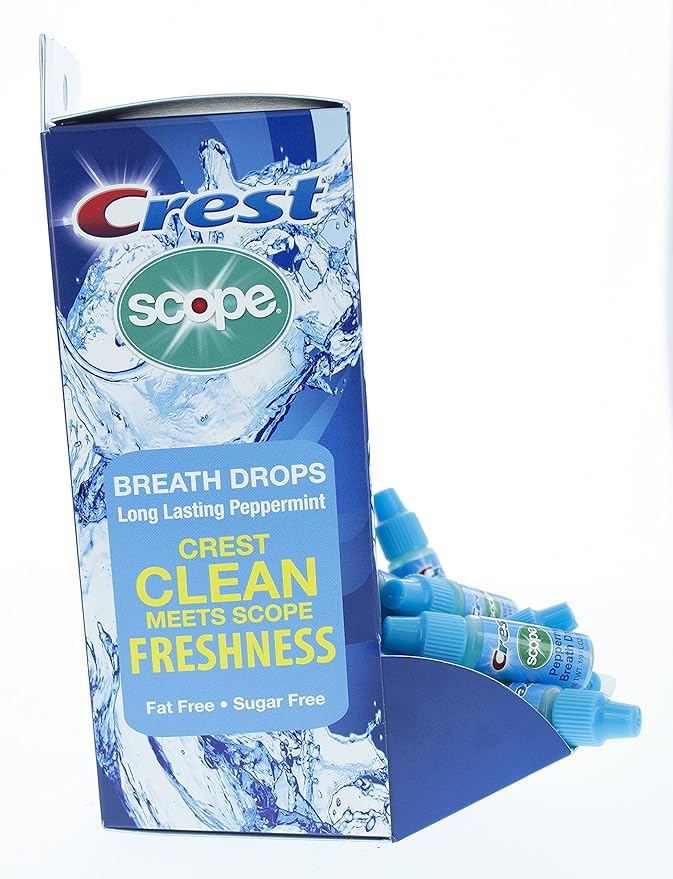 Crest Scope Breath Drops - Long Lasting PEPPERMINT - Crest Clean meets Scope Freshness - Gravity Feed Display - 50 Count, 3.2mL Drops