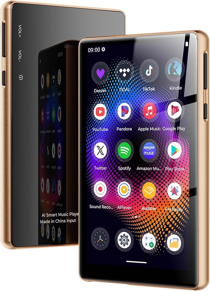 128GB MP3 Player with Bluetooth and WiFi，Music Video Player with Spotify Pandora,Amazon Music, 5" Touch Screen Android MP4 MP3 Player for Kids with Audible, YouTube, Spotify Kids,up to 256GB (Gold)