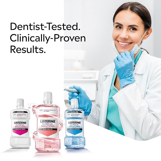 Listerine Clinical Solutions Gum Health Antiseptic Mouthwash, Antigingivitis & Antiplaque Oral Rinse Helps Prevent Buildup & Immediately Kills Germs for Healthier Gums, ICY Mint, 1 L