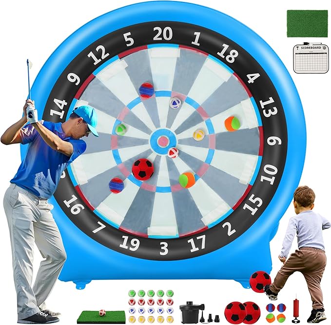 6FT Inflatable Dartboard, Giant Kick Darts Soccer Darts Golf & Throw Dart with Air Pump, Giant Outdoor Games, Blow up Soccer Dart for Yard Party Large Dartboard for Kids & Adults 20+Games