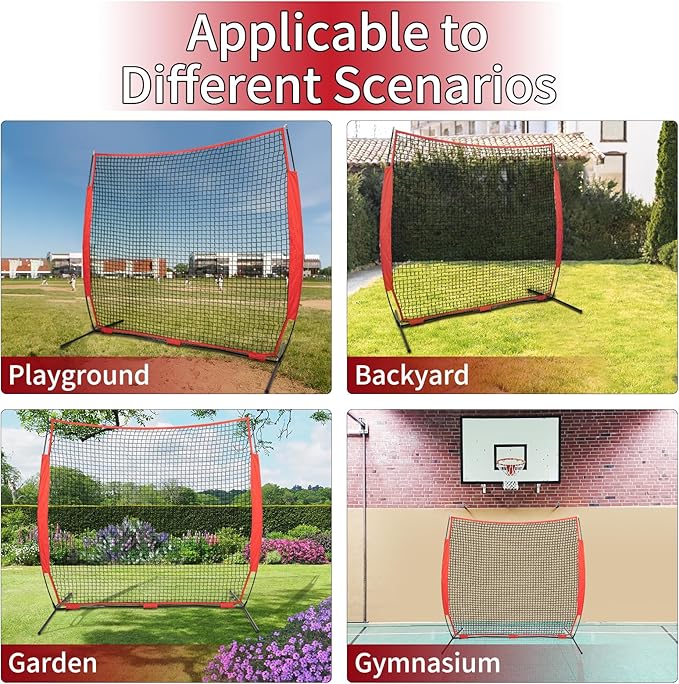 7x7/16x10/20x10ft Backstop Net, Ball Stop Net with Handbag,Fix Sports Net Barrier by 4 Spike&2 Sandbag,Sports Practice Barrier Net for Baseball,Softball,Lacrosse Train,Backstop Net for Backyard