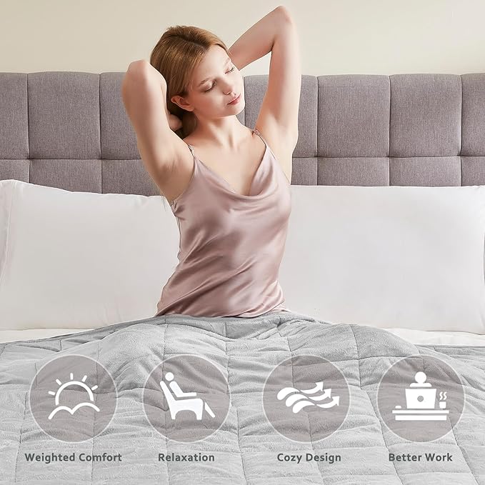 L'AGRATY Weighted Blanket - 60"x80", 15lbs Soft Breathable Heavy Blanket with Minky Material and Glass Beads for Adults, All-Season