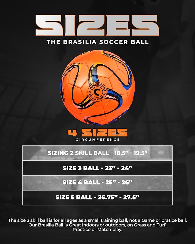 American Challenge Brasilia Soccer Ball – Soccer Ball Size 5, 4, 3 & 2 – for Youth & Adults – Ideal for Practice, Training & Grass Fields
