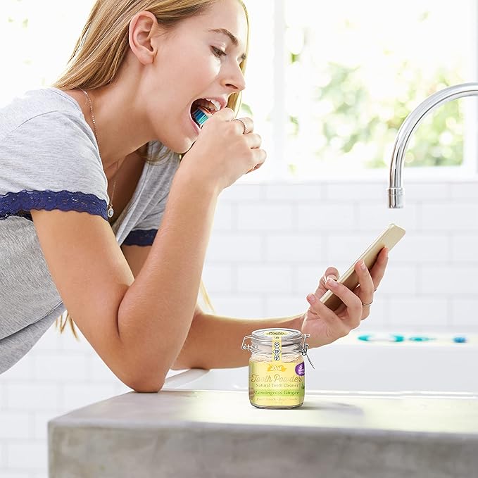 The Dirt - Remineralizing Tooth Powder, Natural Fluoride-Free Teeth Whitening Powder with Hydroxyapatite, Flouride & Gluten Free, Organic Vegan (Lemongrass & Ginger, 51g: 6 Month Supply)