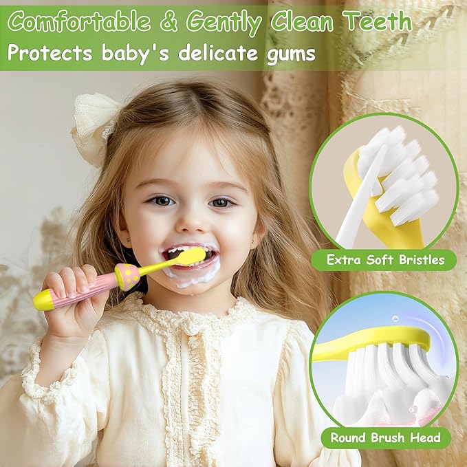 Kids Toothbrushes 4 Pack, Extra Soft Toddler Toothbrush 1-12 Years, Cute Mushroom Baby Toothbrush Multicolor Infant Training Tooth Brush Complete Tooth and Gum Care, Easy to Grip