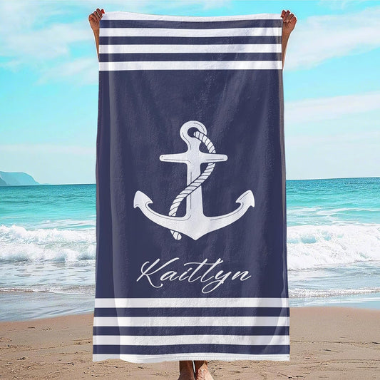 JML Personalized Beach Towel with Name, Custom Anchor Beach Towel, Customized Microfiber Pool Towel, Quick Dry & Absorbent Swim Towel for Adult,Anniversary, Birthday, Summer Holiday,Vacation