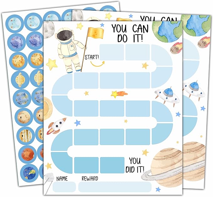 10 Outer Space Astronaut Reward Chart with 216 Round Stickers, Incentive Behavior Chart for Kids at Home Classroom, Kids Routine Daily Chore Sticker Chart-A17