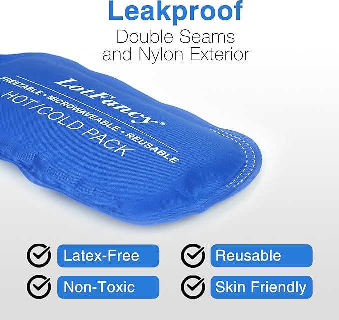 LotFancy Gel Ice Packs, 2pc Reusable Hot Cold Pack for Therapy, Heating Cooling Gel Pad, Pain Relief for Face, Head, TMJ, Wisdom Teeth, Oral Facial Surgery, Sport Injuries, Migraine, Muscle Joint