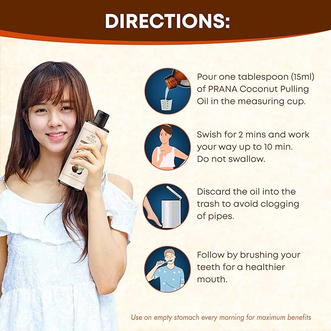 PRANA Coconut Pulling Oil Mouthwash with Tongue Scraper- Ayurvedic Oils for Clean Rinse with Coconut Oil & Clove & improving Teeth & Gum Health - Teeth Pulling Oil Keeps Your Mouth Refreshed- (3 Pack)