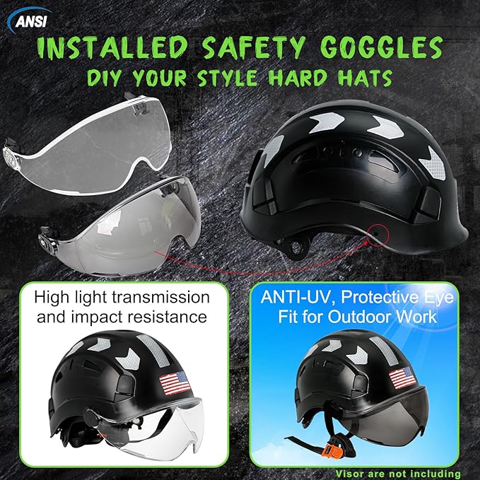 AOLAMEGS Construction Safety Hard Hat - ANSI Z89.1 Type Ι OSHA Approved Safety Helmets with Chin Straps Lightweight Reflective Vented ABS Hard Hats For Men Women Industrial Workwear 6-point Suspension