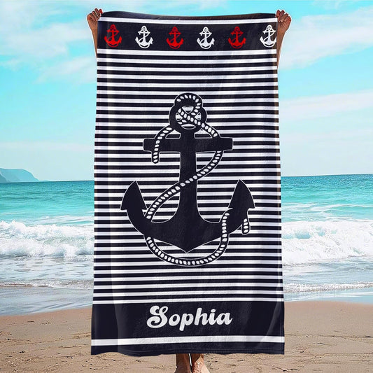 JML Personalized Beach Towel with Name, Custom Anchor Beach Towel, Customized Microfiber Pool Towel, Quick Dry & Absorbent Swim Towel for Adult,Anniversary, Birthday, Summer Holiday,Vacation