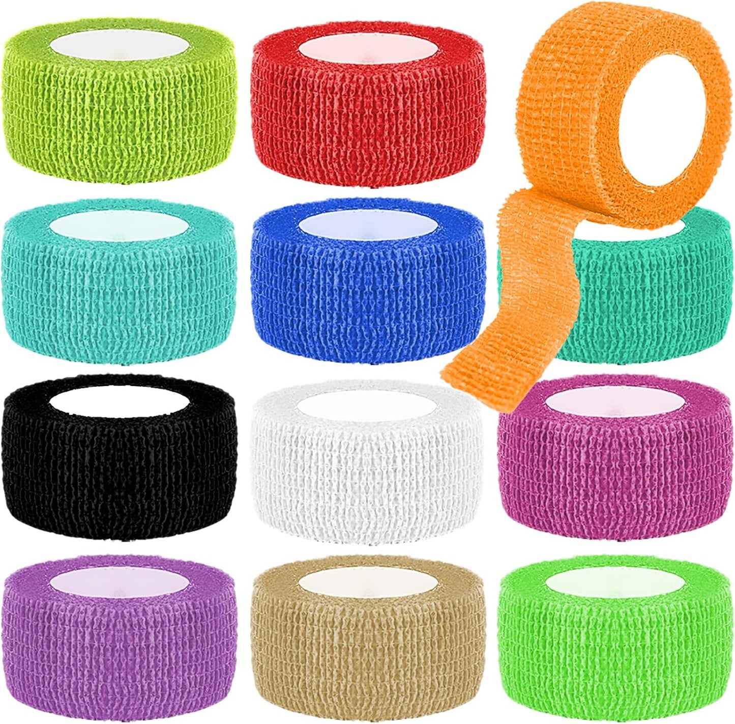 12 Pack 1 Inches Self Adhesive Bandage Wrap,Elastic Wrap,Athletic Tape,Finger Tape,Breathable Cohesive Bandage,for Sports,Wrist,Ankle,Knee,Finger(5 Yards,12 Colors)