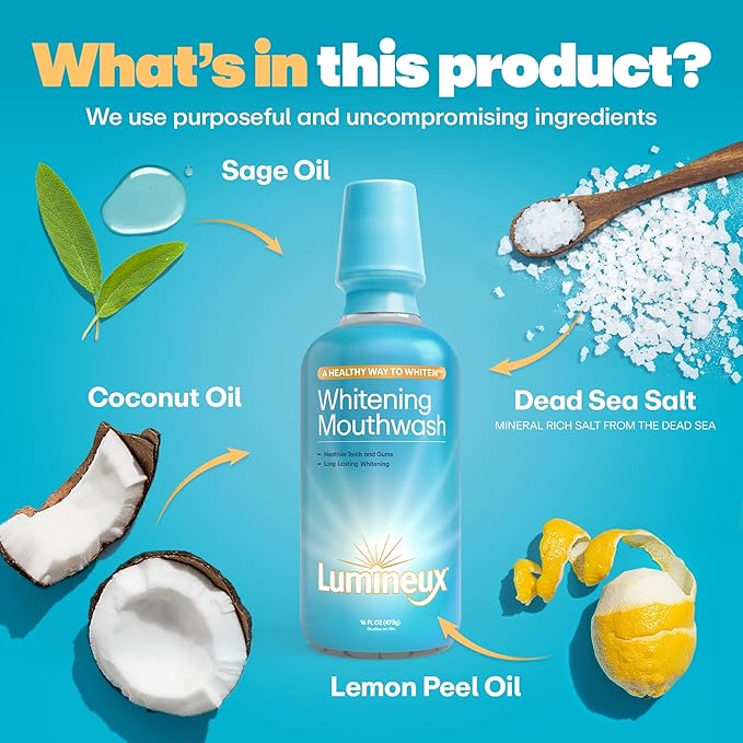 Lumineux Teeth Whitening Mouthwash, 16 Oz. 2 Pack - Peroxide Free - Whitening Without The Sensitivity - NO Alcohol, Fluoride & SLS Free