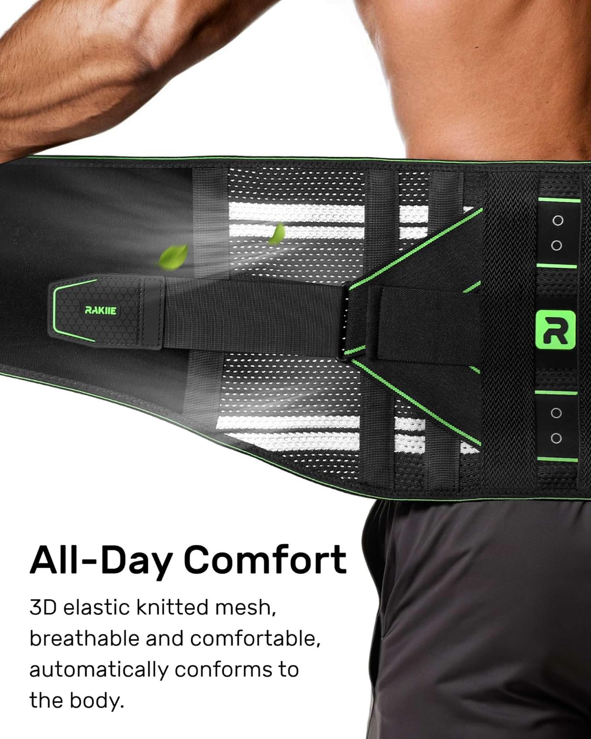Lumbar Back Brace with Removable 3D Pad, Adjustable Lower Back Pain Relief Support for Men and Women, Comfortable Support Belt Ideal for Lower Back Pain, Sciatica, Posture Correcter, Green Size XL (Waist: 45.3"-51.2")