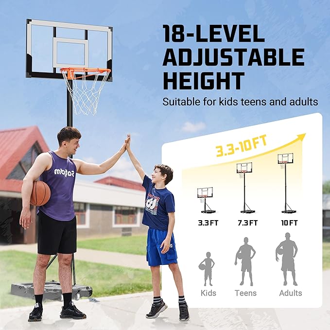 Aimking Basketball Hoop Outdoor 3.3-10FT 5s-Rapid-Adjustable, 40/44 inch Shatterproof Backboard & Enlarged Base, Portable Basketball Hoop & Goal for Kids/Adults/Families in Poolside/Backyard/Indoor