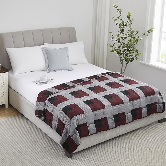 L'AGRATY Weighted Blanket - 48"x72" 15lbs Cooling Breathable Heavy Blanket Microfiber Material with Glass Beads for Adult All-Season Summer Fall Winter Soft Thick Comfort