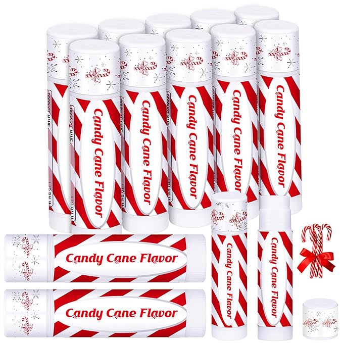 10 Pack Christmas Lip Balms Bulk Christmas Candy Peppermint Cane Scented Holiday Flavor Lip Balm Gifts Xmas Party Gifts Bulk Xmas Items Stocking Stuffers for Women Men Staff Employee (Candy)