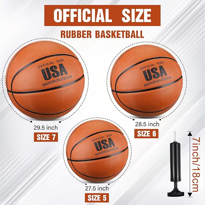 HyDren 12 Pcs Basketballs Bulk with Pump Donation Supplies Size 5/6/7 Deflated Basketball for Outside Sport Operation Machine Stitched Ball