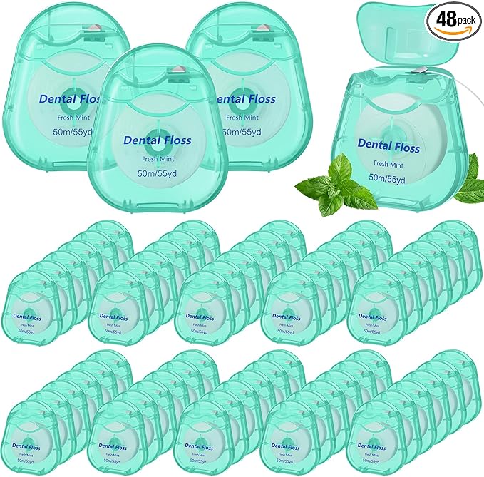 Mimorou 48 Pack Dental Floss Bulk 50m Each Mint Travel Dental Floss Oral Care for Teeth and Gum Protection(Mint Green)