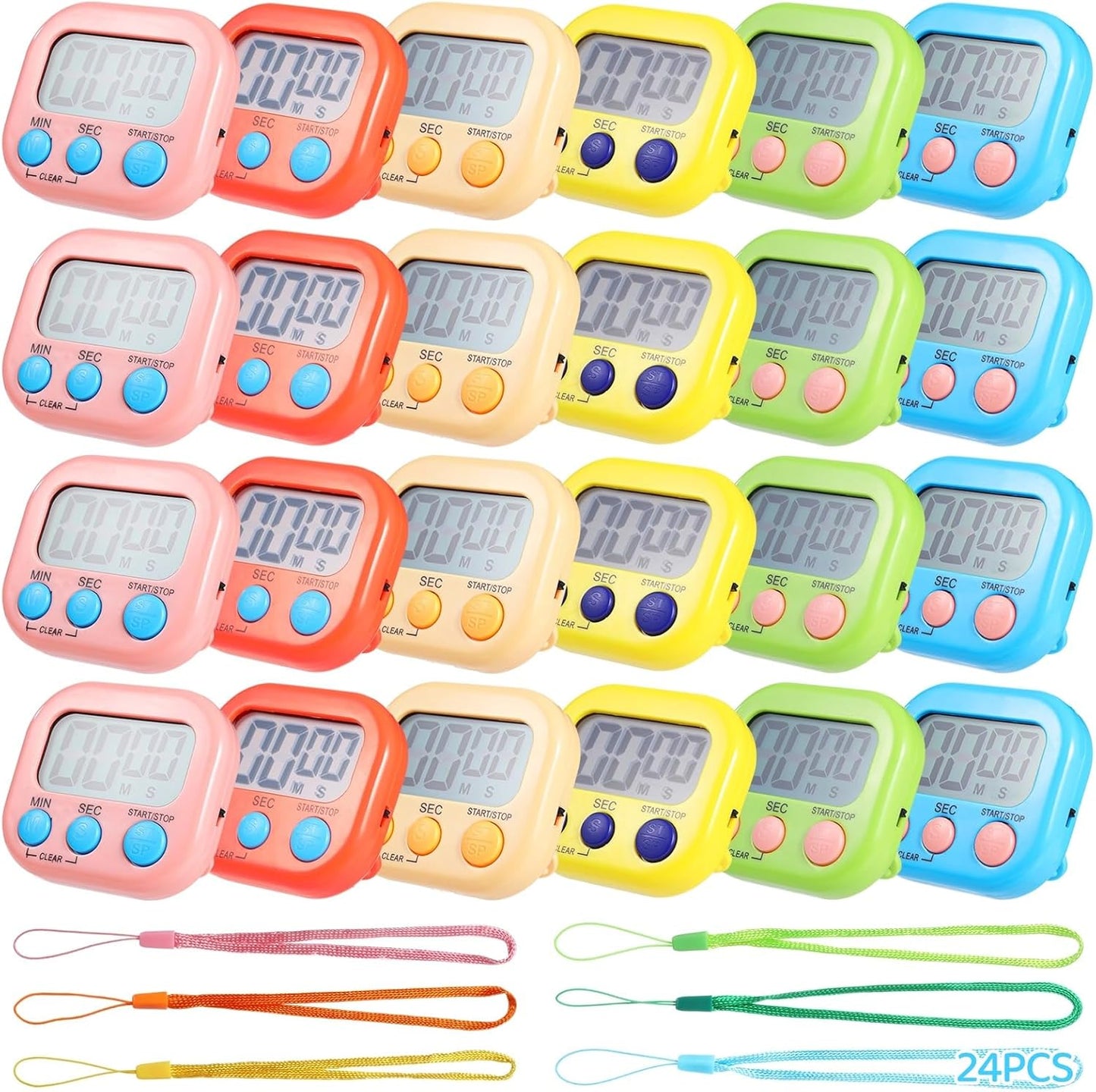 24 PCS Bulk Digital Timer, Timers for Classroom, On/Off Switch Minute Second Countdown Big LCD Display Timer, Loud Alarm for Exercise Cook Baking Teacher