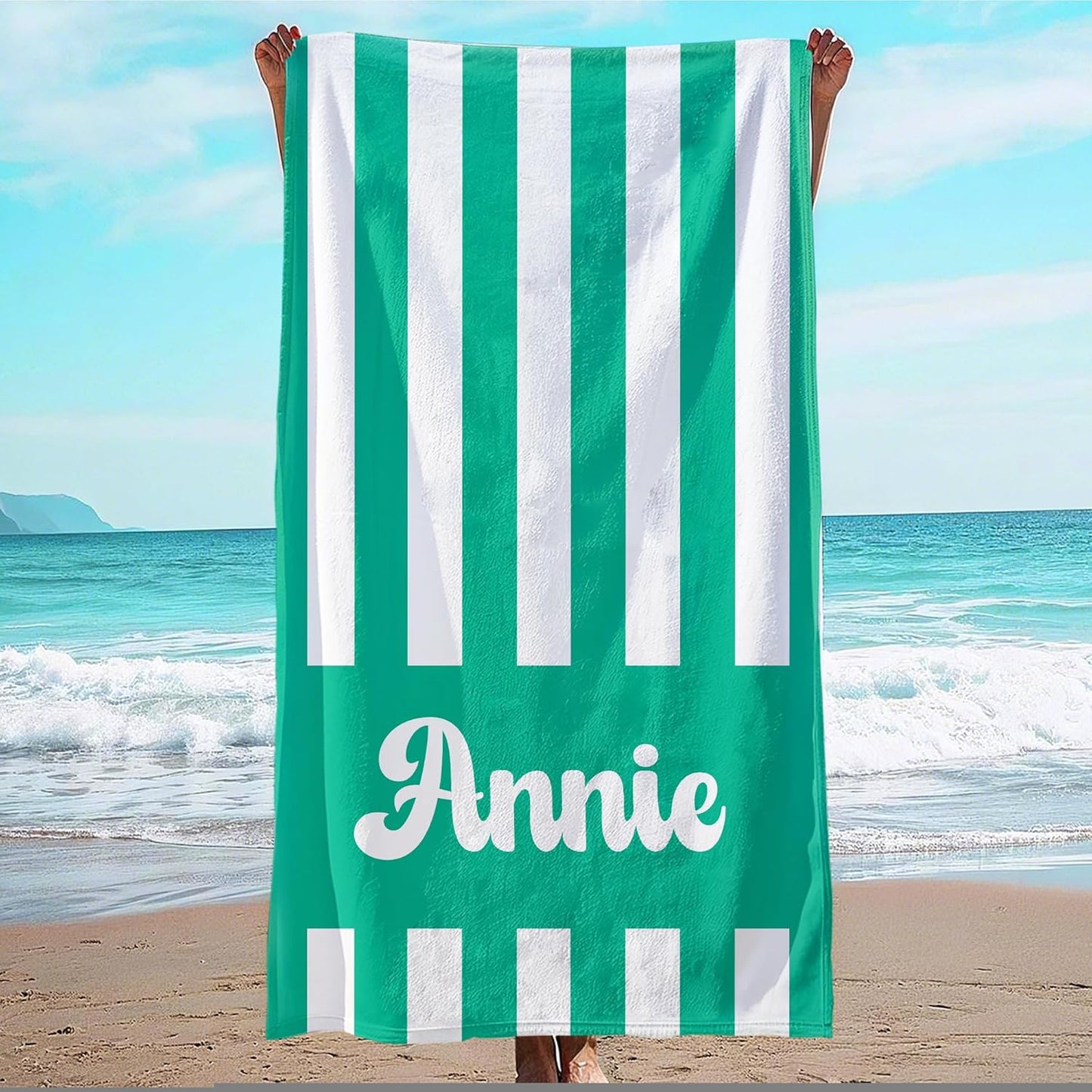 JML Personalized Beach Towel with Name, Custom Cabana Stripe Beach Towel, Customized Microfiber Pool Towel, Quick Dry & Absorbent Swim Towel for Adult,Mother's Day, Birthday, Summer Holiday,Vacation
