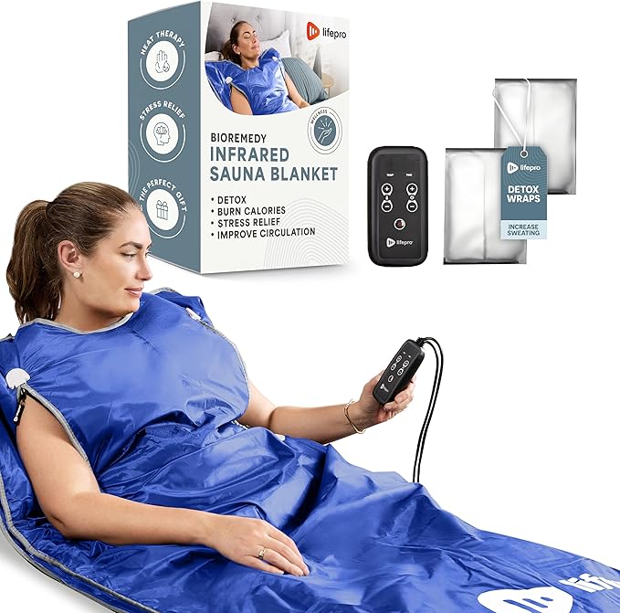 Lifepro BioRemedy Infrared Sauna Blanket – Available in 5 Colors – Portable Far Infrared Home Sauna Bag for Detox, Tension, and Relaxation – Adjustable Temp (86–158°F) & Timer – Includes Detox Wraps