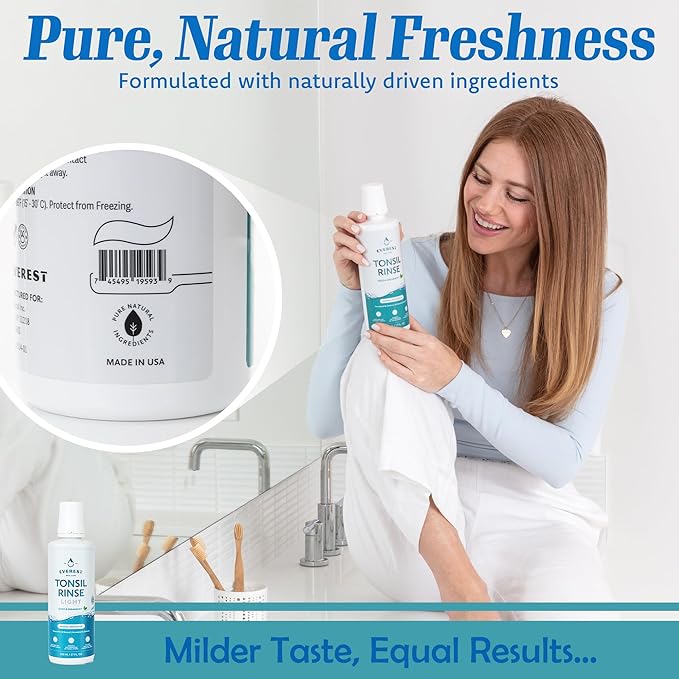 Everest Mouth Wash & Tonsil Stone Remover – Natural Mouthwash or Oral Rinse Liquid to Help Soothe Tonsils, Fight Bad Breath, & Relieve Dry Mouth – Paraben & Alcohol Free Mouthwash, Spearmint