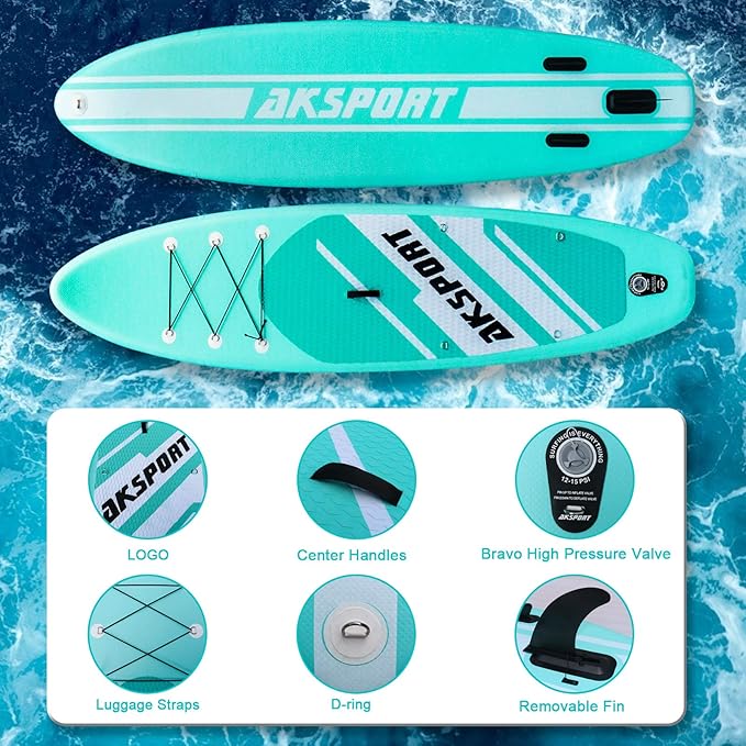 AKSPORT Inflatable Stand Up Paddle Board, SUP Board with All Accessories, Wide Stable Design, Non-Slip Deck, Inflatable Paddle Boards for Youth & Adult