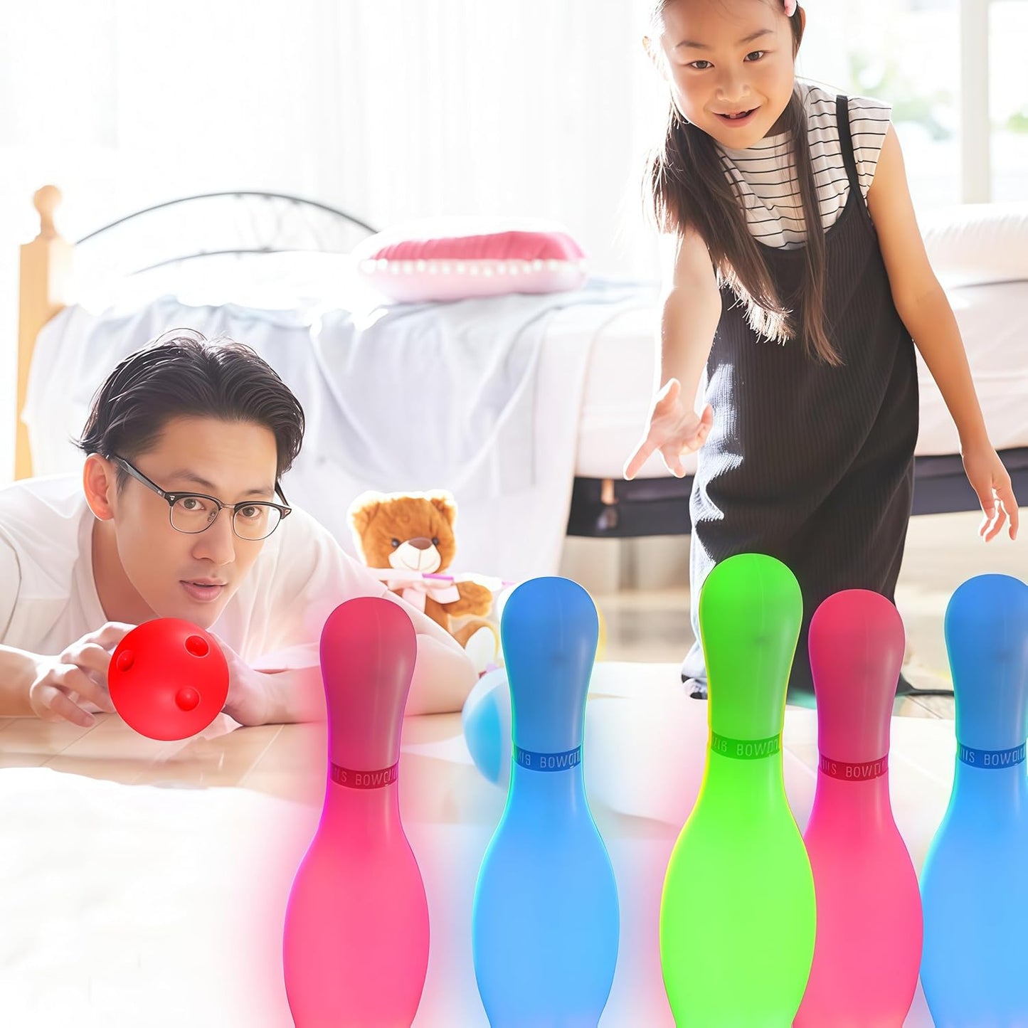 Kids Bowling Toys Set,Light up Bowling Ball Pins Toy Game Fun Sports Toy Games for Indoor & Outdoor Kids Toddler Boys Girls Children 3-6 Years