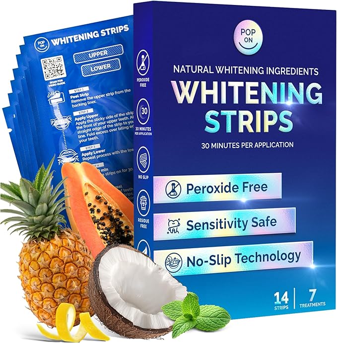 Whitening Strips for Sensitive Teeth – Enamel Safe, Peroxide-Free Coconut Teeth Whitening Strips with Natural Enzymes – Gentle White Stips for Sensitive Gums (14 Count, Mint)