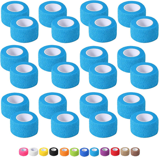 24 Pack Self Adhesive Bandage Wrap, 1 in x 5 Yards Non-Woven Self Adherent Cohesive Bandage, Vet Wrap Wound Tape for Thumb Finger Wrist Knee Ankle, Blue