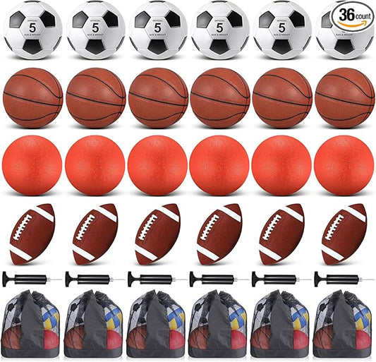 HyDren Sports Balls Set for Teen Adult, Include Official Size Basketball Soccer Ball Football Playground Ball with Pump and Equipment Carry Bag Sports Gift Back to School