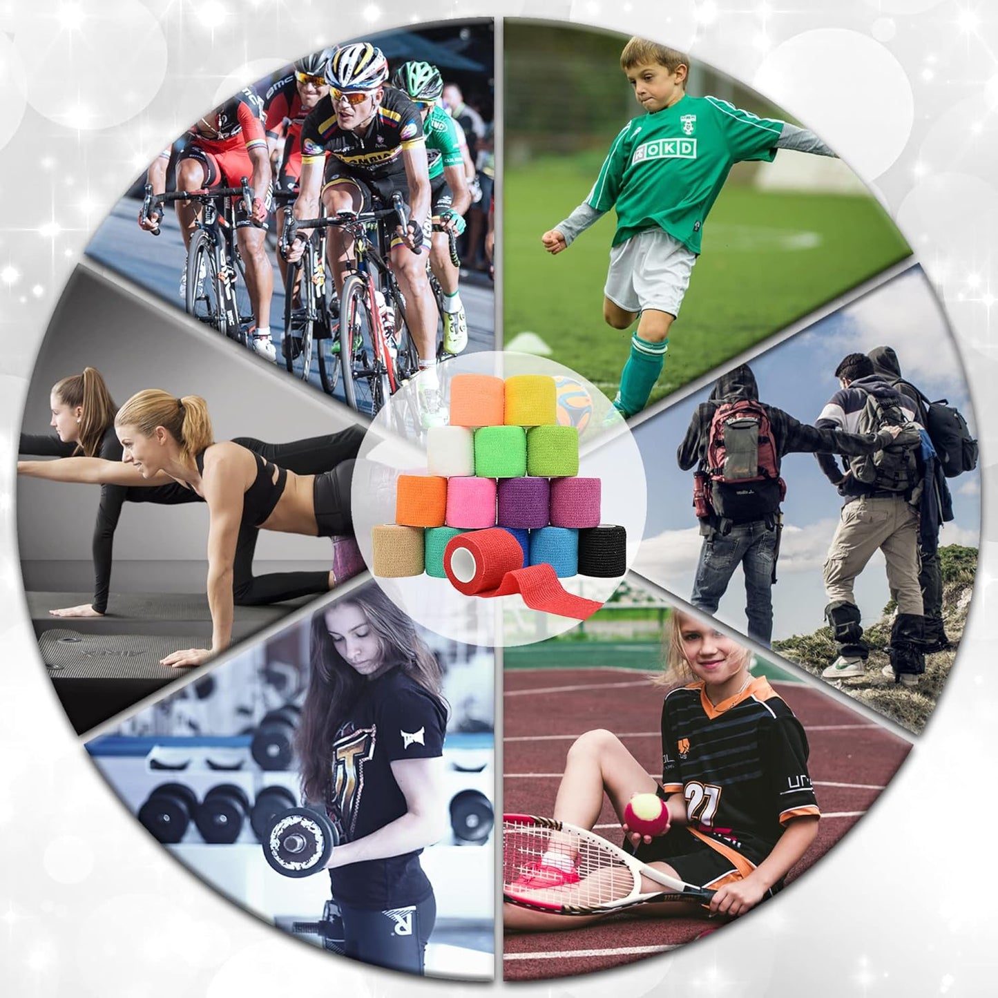 15 Pack Cohesive Wrap 2 Inches x 5 Yards Self Adherent Vet Tape for Pets, Elastic Self Adhesive Bandage Wrap for Sports, Finger, Wrist, Ankle (15 Colors)