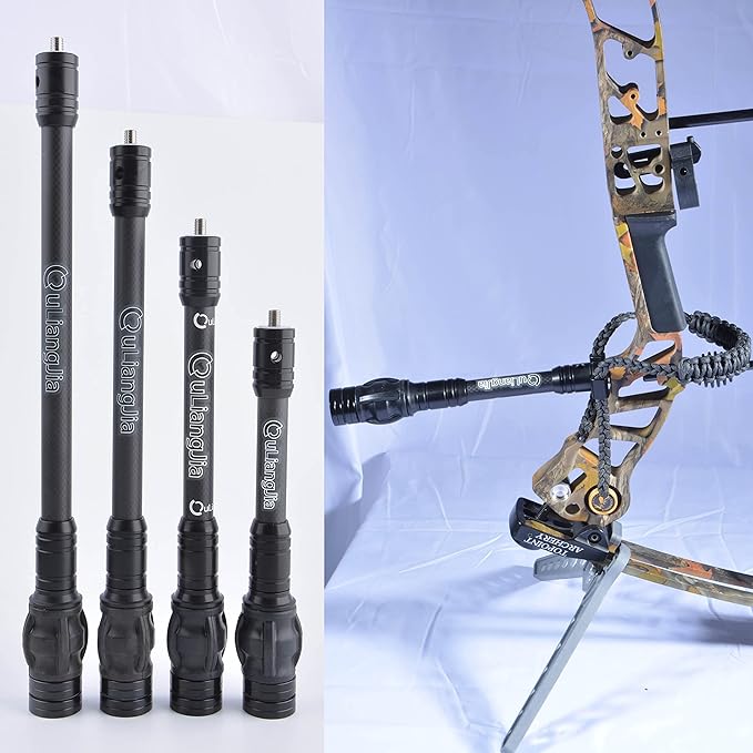 AMEYXGS Bow Stabilizer for Compound Bow, 6" 8" 10" 12" Rod Balance Bar with Damping System and Weights Shock Absorber for Compound Bow Archery Accessory