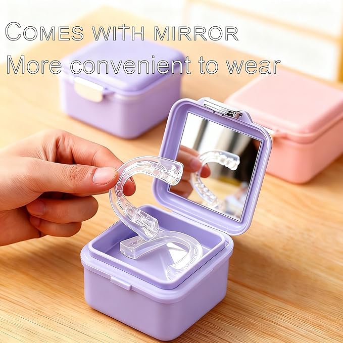 Denture Bath Case, Denture Soaking Container Denture Cup Soaking Holder Mouth Guard Denture Box Denture Baths Cleaning with Lid Waterproof （Purple）