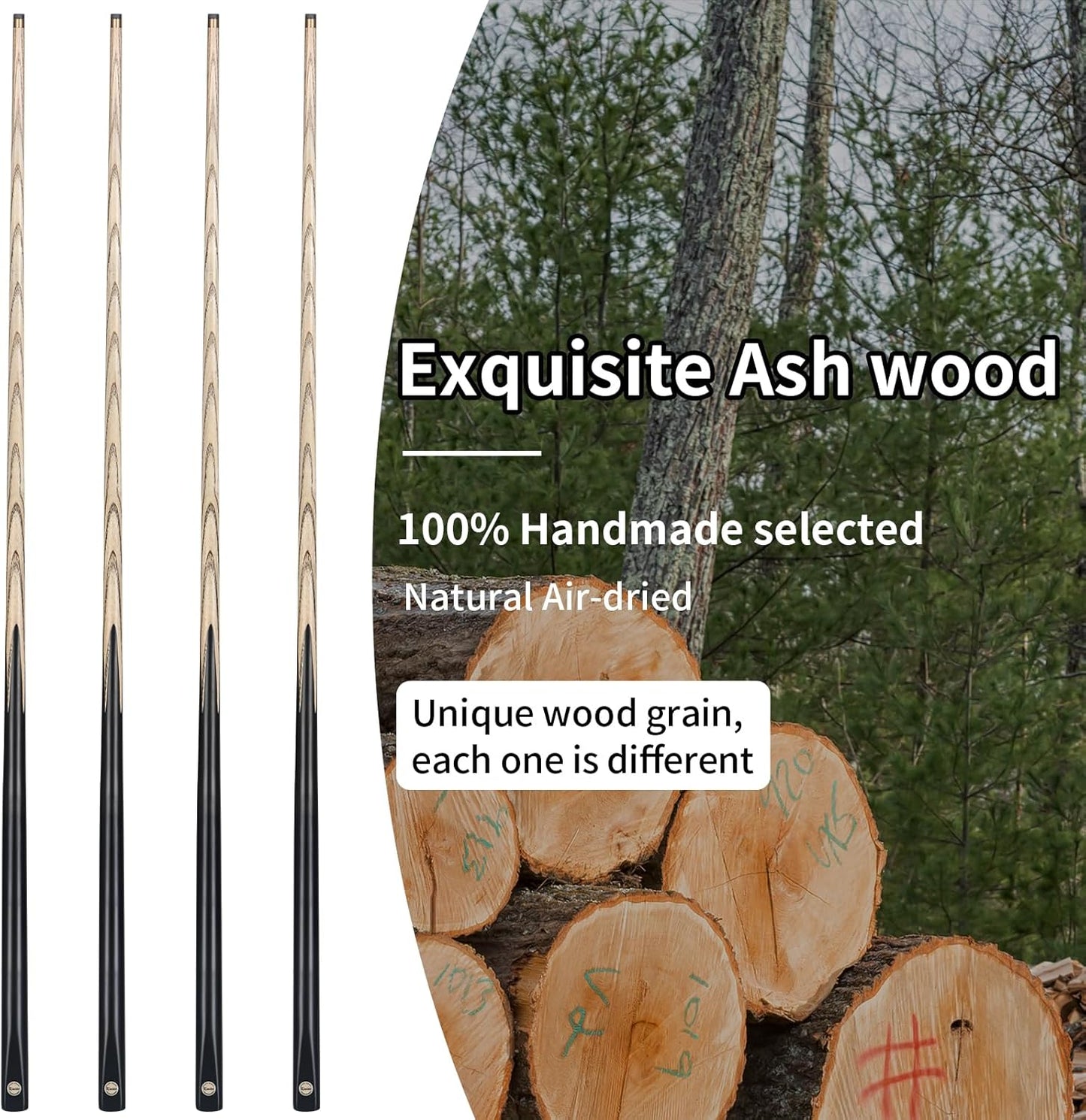 Kmise Pool Cue Sticks, 41"/57“/58" Hardwood Pool Cue Set of 4/6/8, 13OZ/20OZ with 13/10 MM Brass Tips, Table Billiard Cue Stick for Bar, Home, Billiard Room