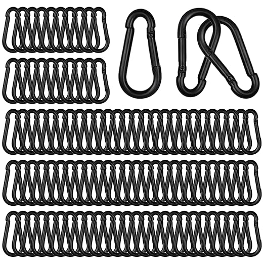 100 PCS 2.36'' Spring Snap Hook Carabiner, M6 1/4 Inch Galvanized Black Steel Carabiner Clip, 260LBS Holding Capacity Quick Link Clip Keychain for Hammock Dog Leash & Camping Gym