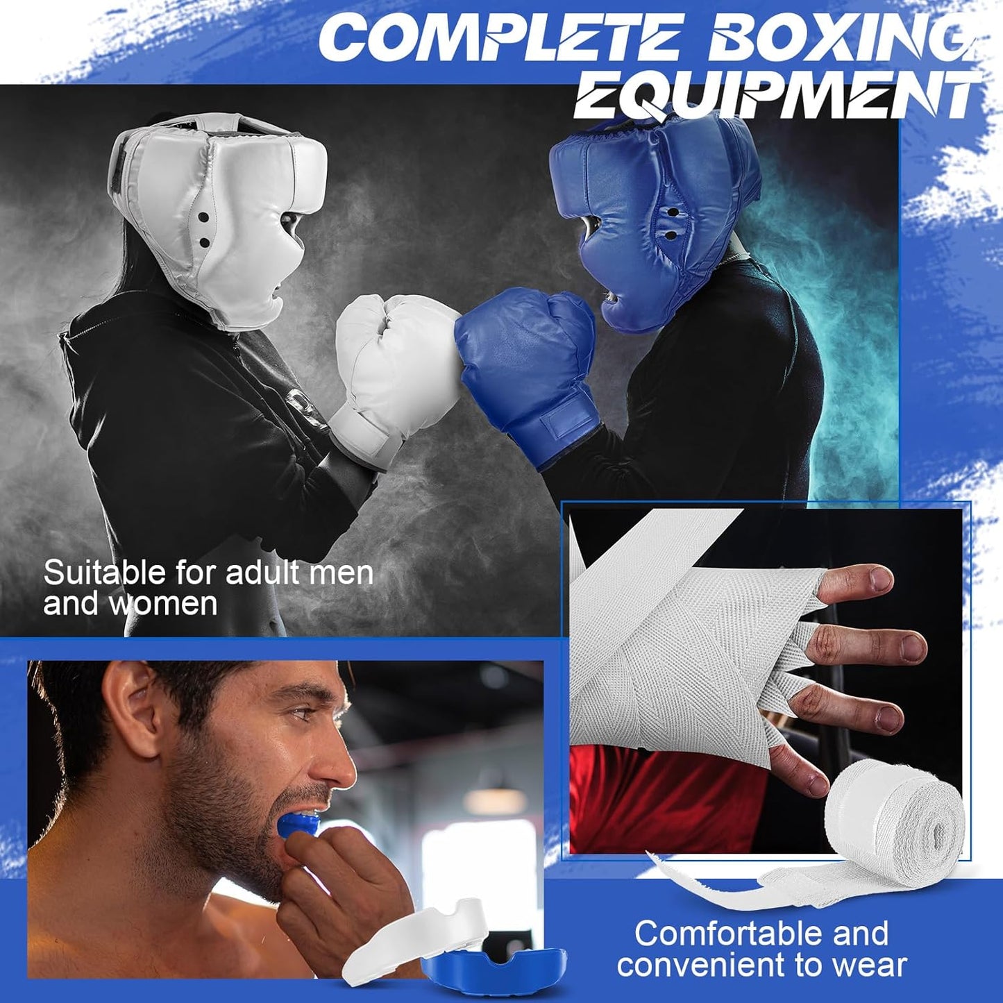 Kanayu 14 Pcs Boxing Set Including 2 Pair of 16 oz Boxing Gloves Headgear Helmet and Hand Wraps Mouth Guards Gifts for Adults Youth Beginners Training Equipment