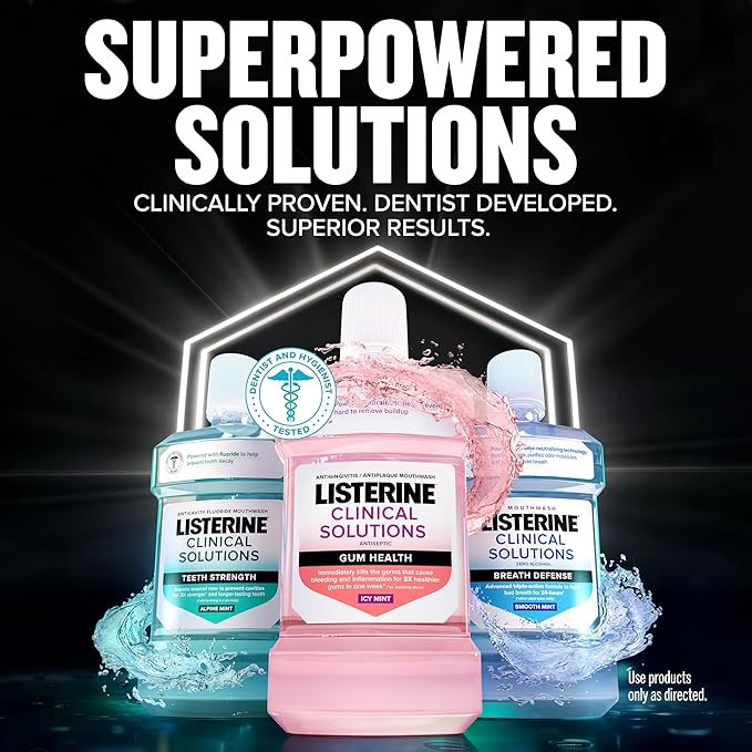 Listerine Clinical Solutions Gum Health Antiseptic Mouthwash, Antigingivitis & Antiplaque Oral Rinse Helps Prevent Buildup & Immediately Kills Germs for Healthier Gums, ICY Mint, 500 mL (Pack of 2)