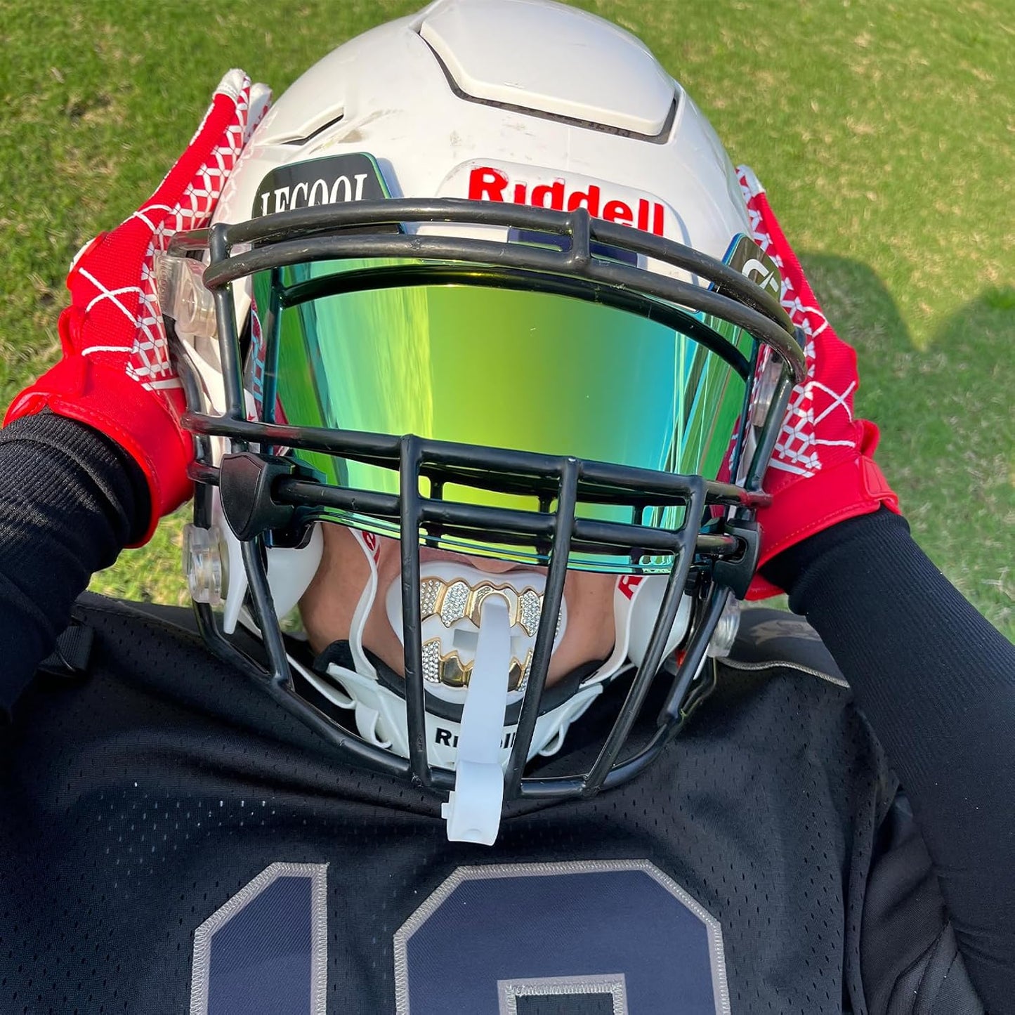 LeCool Football Mouth Guard with Connected Strap- 3D Beast Chrome Adult and Youth Mouth Guard-Mouth Piece for Sports for Maximum Air Flow and Teeth Protection