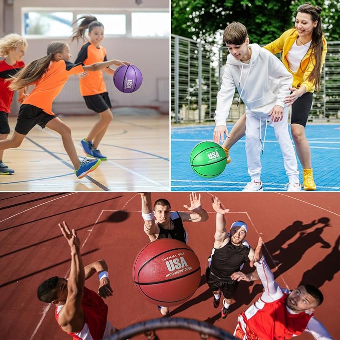 Libima 12 Pcs Rubber Basketballs Bulk with Pump Official Size Multicolor Basket Balls Streetballs Set for Kids Youth Adult Sports Gifts Indoor Outdoor Training Games Back to School