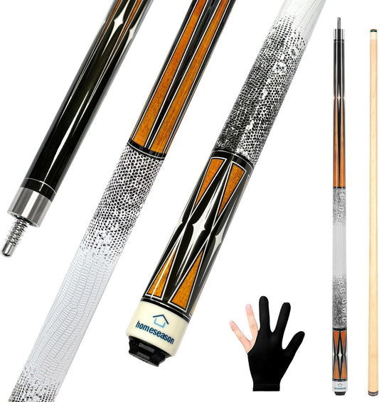 HomeSeason Pool Cue Stick 58" Billiard Cue Sticks 3D Printed Grip Professional Low Deflection Pool Sticks Maple Wood Pool Sticks 13mm Tip