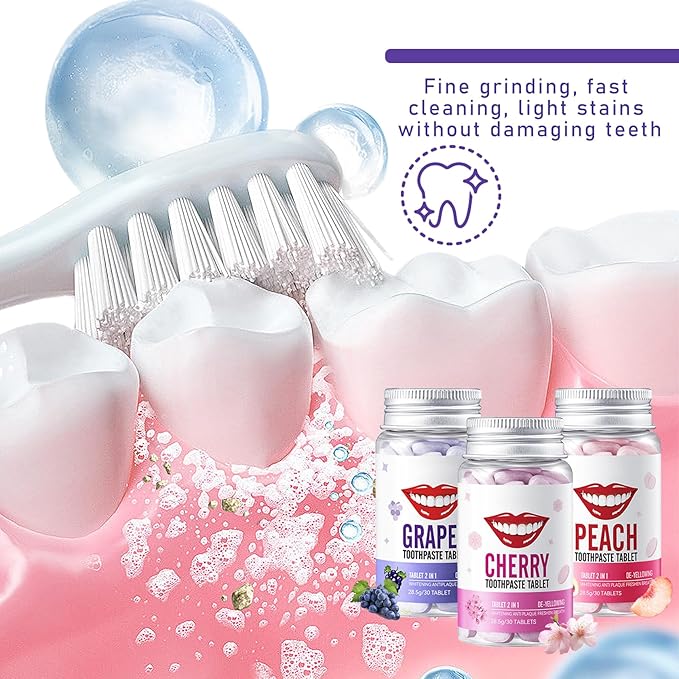 3Pcs Solid Toothpaste Tablets Kit,Deep Cleaning Colour Corrector,Chewable Toothpaste Tablets for Sensitive Teeth,Travel Size Tooth Care Products Kit for All People A
