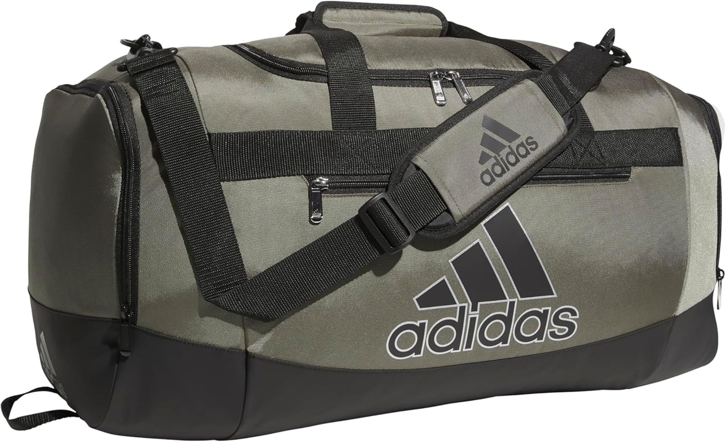 adidas Unisex Defender 4.0 Gym Duffel Bag for Men and Women, Olive Strata Green/Black/Silver Metallic, Medium (66L)