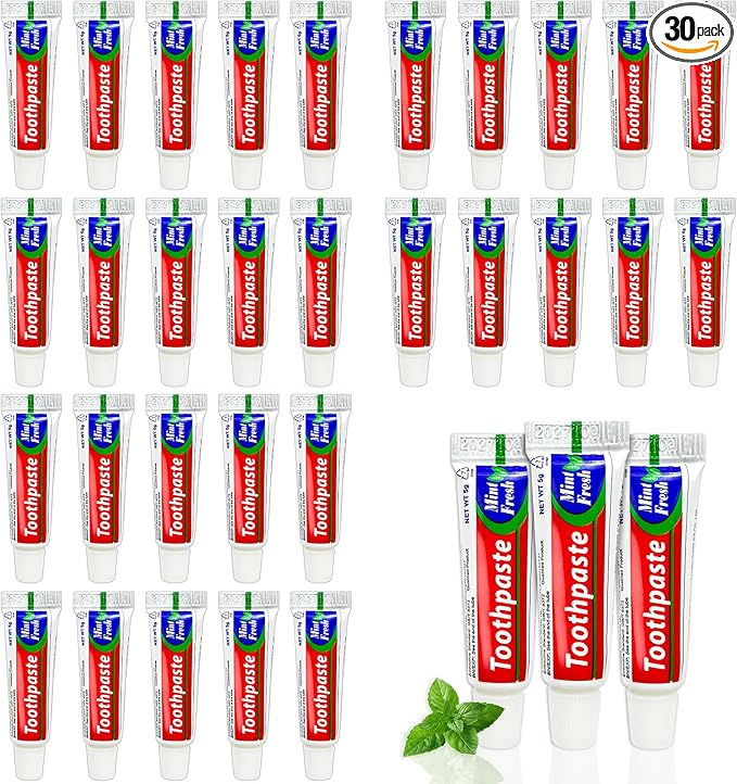 30 pcs Travel Size Toothpaste, 0.176 oz Extra Small Toothpaste Bulk for Hotel, Guests, Homeless, Charity, Mint (Mini Size, Only for Single Use)