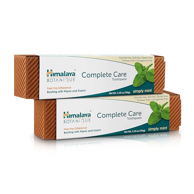 Himalaya Botanique Complete Care Toothpaste, Herbal, Mint Flavor, Fights Plaque, Freshens Breath, Fluoride Free, No Artificial Flavors, SLS Free, Cruelty Free, Foaming, 5.29 Oz, 2 Pack…