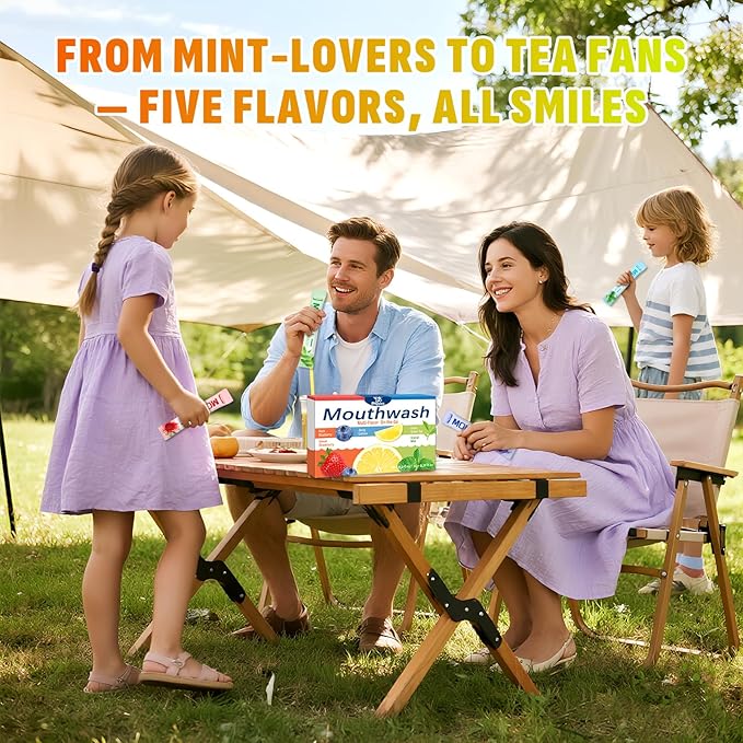 Mouthwash Travel Size – 30 Individually Wrapped Portable Packets, Alcohol-Free & Fluoride-Free, On-The-Go Oral Hygiene for Fresh Breath Anytime(5 Flavors)