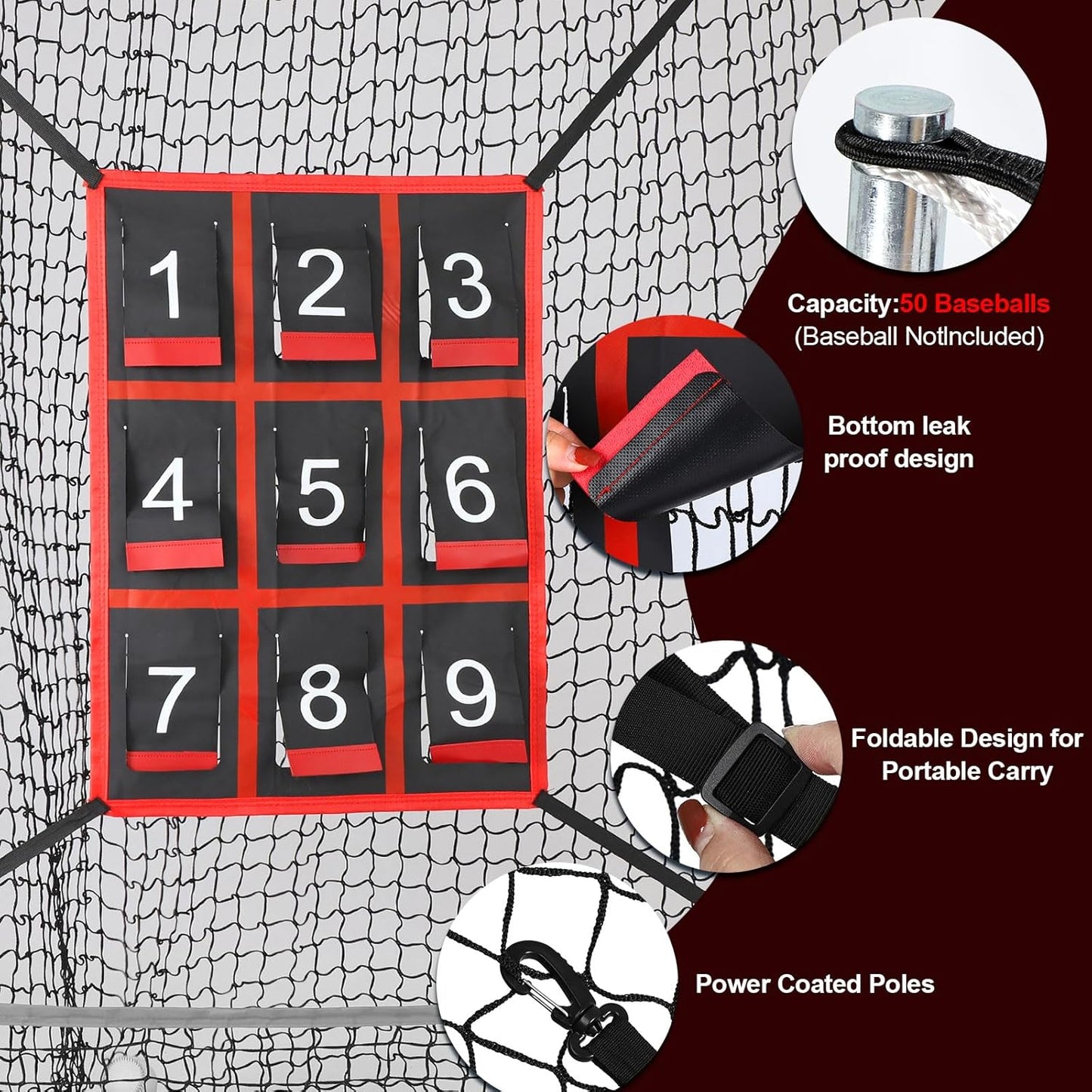Adjustable Strike Zone Target for Baseball Net,Numbered Pitching Pad,Baseball Softball Target,Practice Throwing and Hitting with Accuracy,for 6x6,7x7 or 8x8 Foot Nets