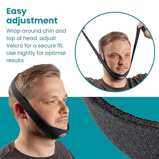 LifeSource Universal Chin Strap for CPAP Users, Made in USA, Chin Strap for Snoring Solution, Breathable, Adjustable, Latex Free, Comfortable Sleep Support for Men & Women, Snoring Support, Black